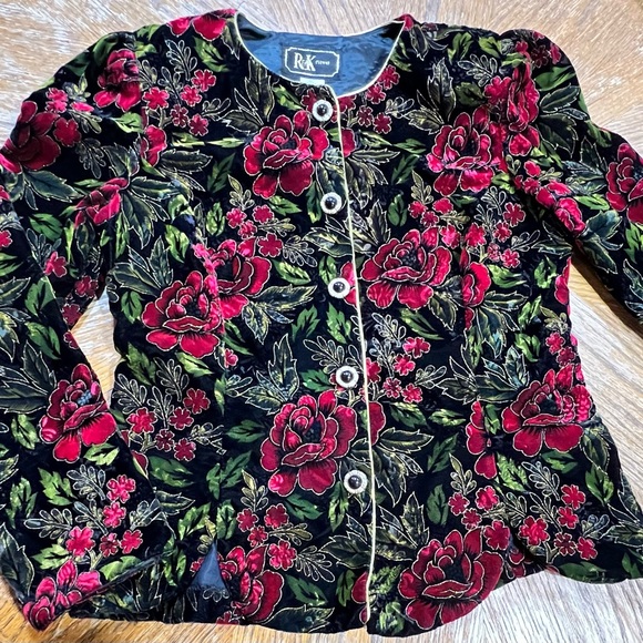 VINTAGE 80s velvet rose waistcoat‎ bodice jacket blazer Victorian gothic floral - Picture 12 of 15